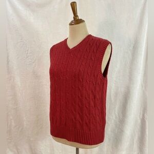 Vintage 90s Y2K Croft & Barrow Red Cable Knit Sweater Vest S 100% Cotton V-Neck